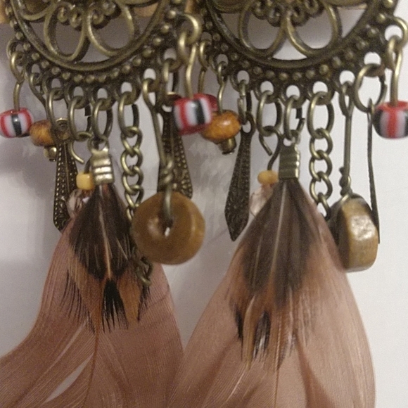 Unique Dreamcatcher Feather Boho Charm Earrings 4" Drop - Picture 2 of 9